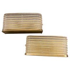 Two 1990s Mid-Century Modern Italian Brass and Glass Rectangular Wall Sconces