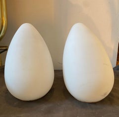 Two 1990s Modernist Opaline White Glass Italian Egg Bed Lamps by Lumen Center