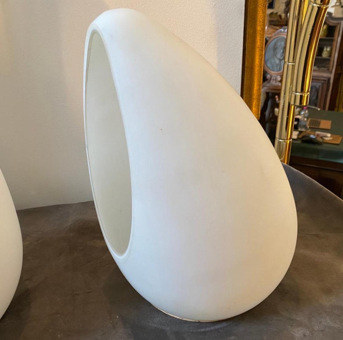 Opaline Glass Two 1990s Modernist Opaline White Glass Italian Egg Bed Lamps by Lumen Center For Sale
