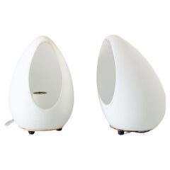 Two 1990s Modernist Opaline White Glass Italian Egg Bed Lamps by Lumen Center