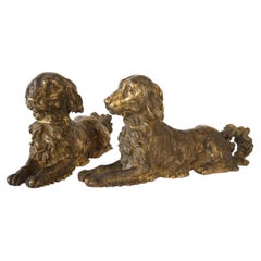 Two 19th Century English Cast Brass Hunting Dog Fenders Golden Retriever Statues