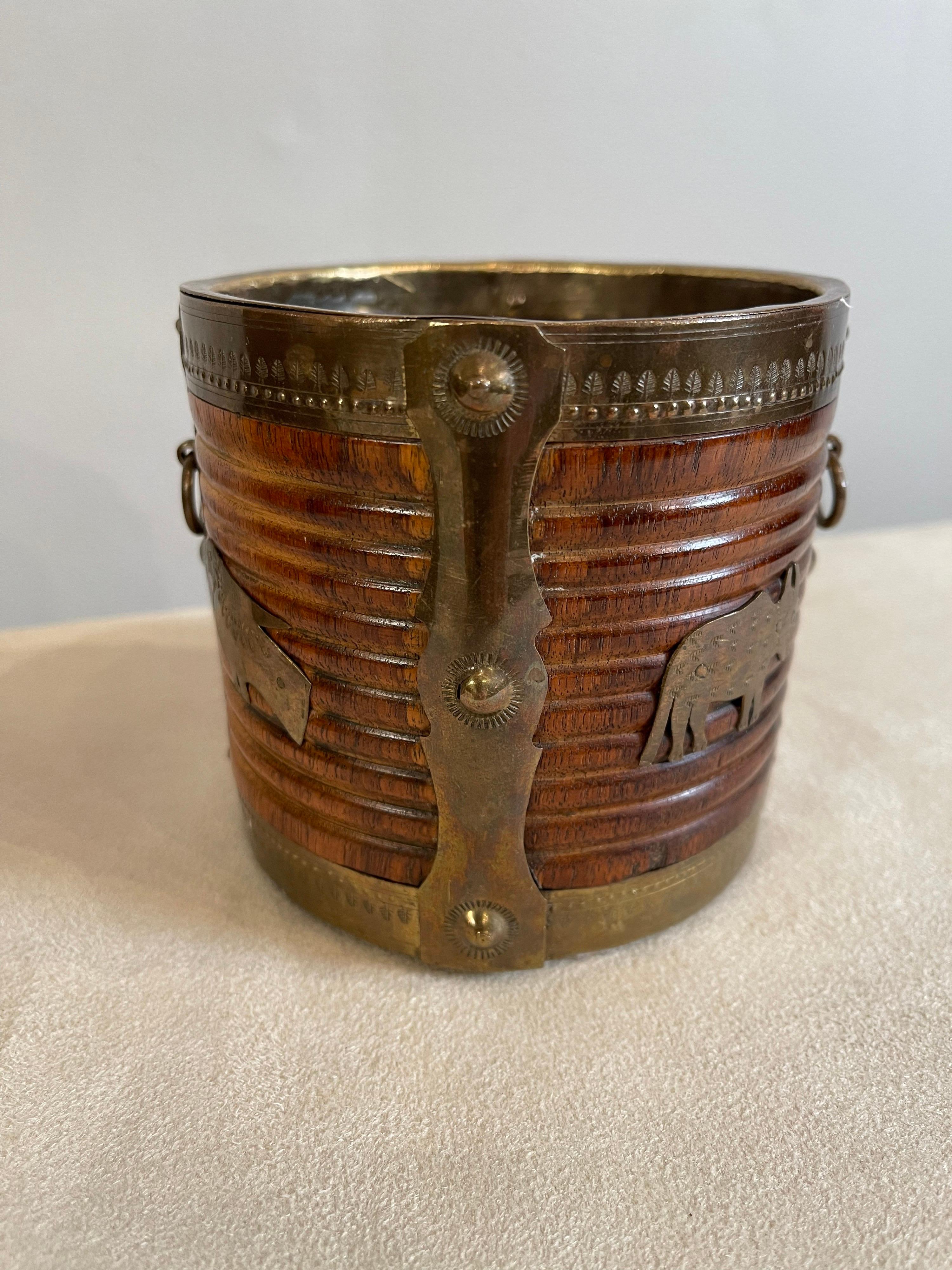 Two 19th Century Anglo Indian Brass Bound Turned Wood Peat Buckets For Sale 3