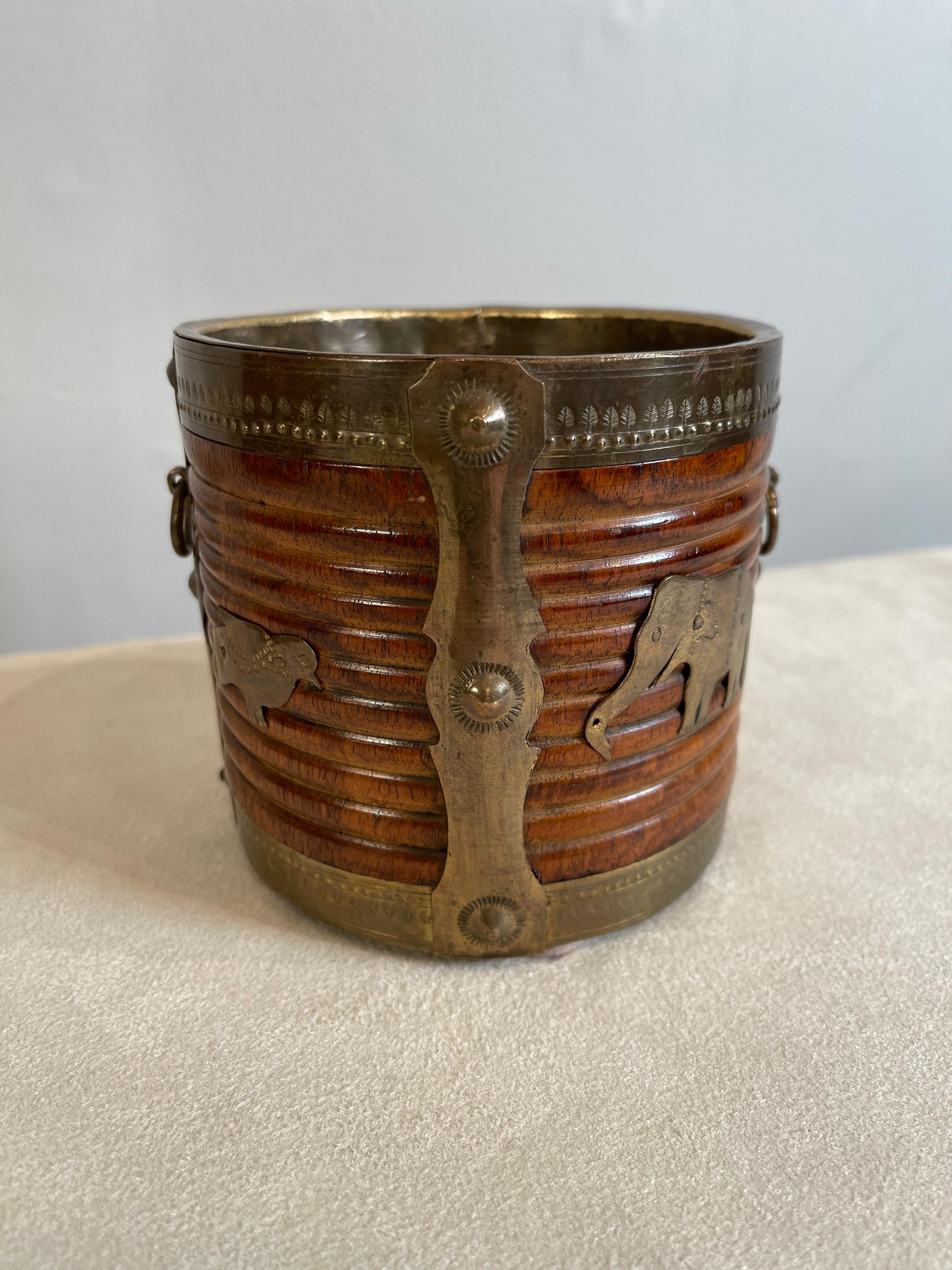 Two 19th Century Anglo Indian Brass Bound Turned Wood Peat Buckets For Sale 1