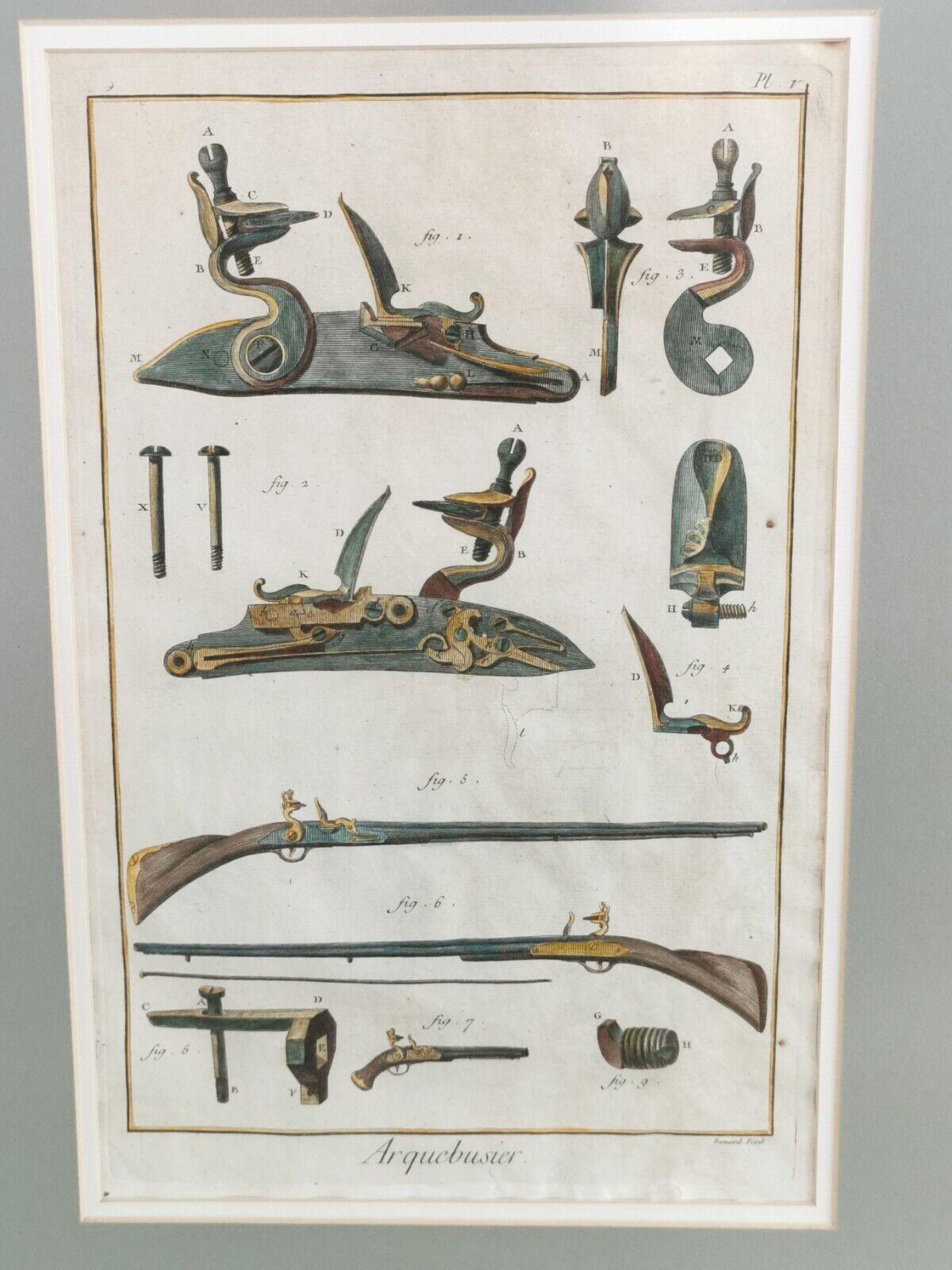 British Two 19th Century Antique 'Arquebusier' Gun Rifle Decorative Lithographs