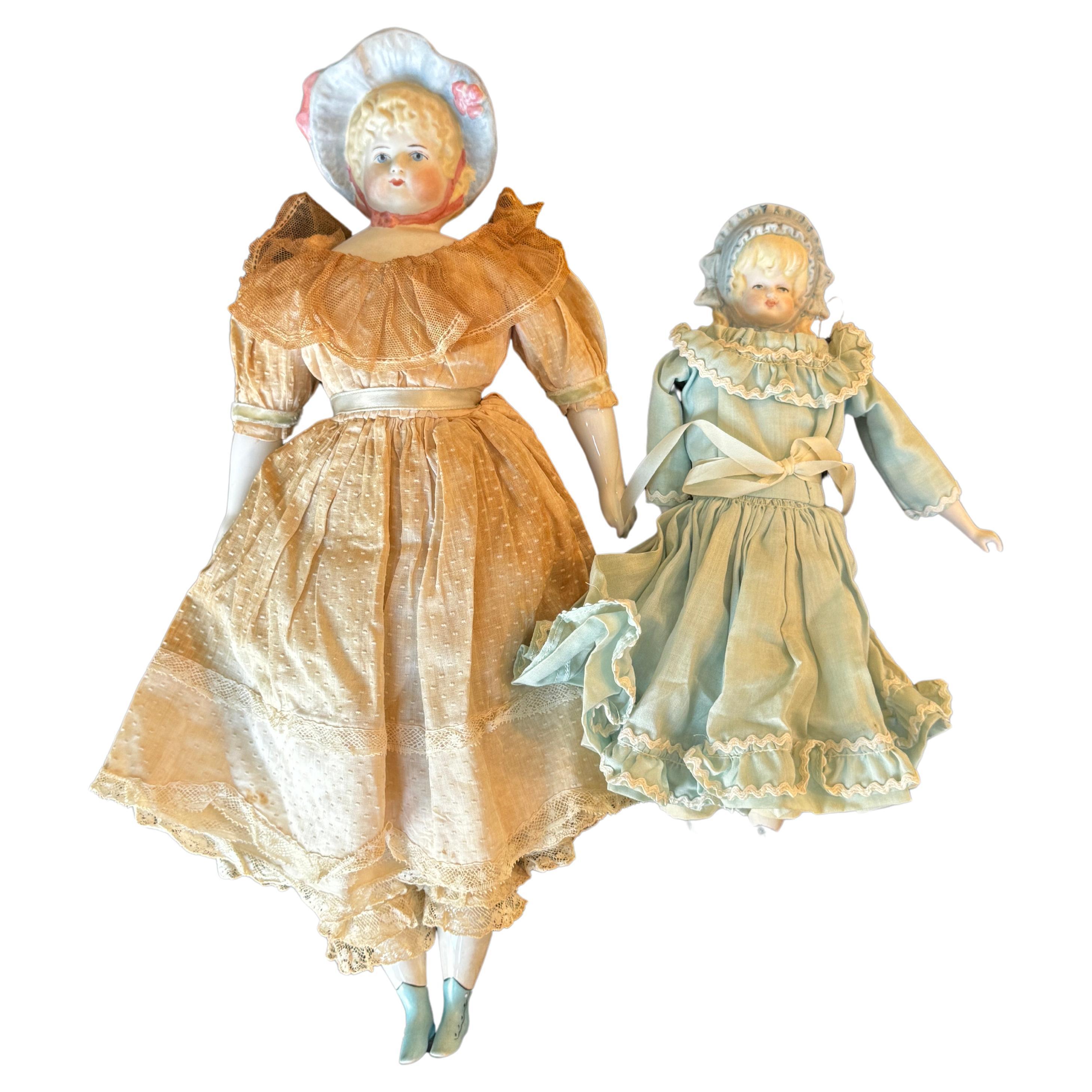 Two 19th Century Bisque + Porcelain Dolls For Sale