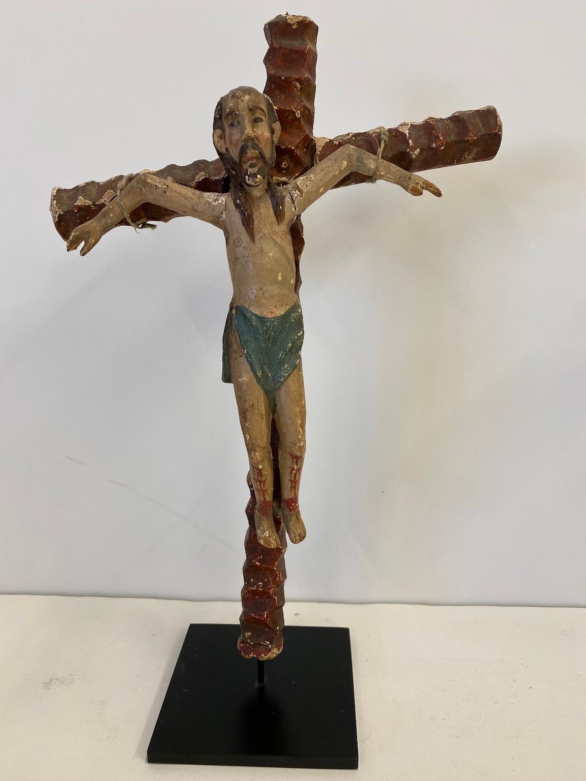 Hand-Carved Two 19th Century, Carved and Painted Religious Figures, 