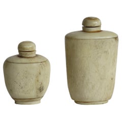 Chinesische Schnupftabakflaschen aus dem 19. Jahrhundert, handgeschnitzt und dekoriert, Bovine Bone, Qing