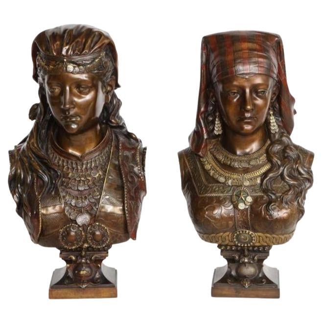 Two 19th Century Cold Painted Bronze Female Busts in the Orientalist Style