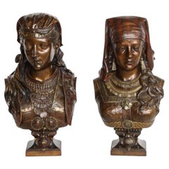 Two 19th Century Cold Painted Bronze Female Busts in the Orientalist Style