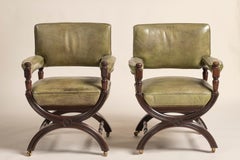 19th Century English Leather and Mahogany Armchairs