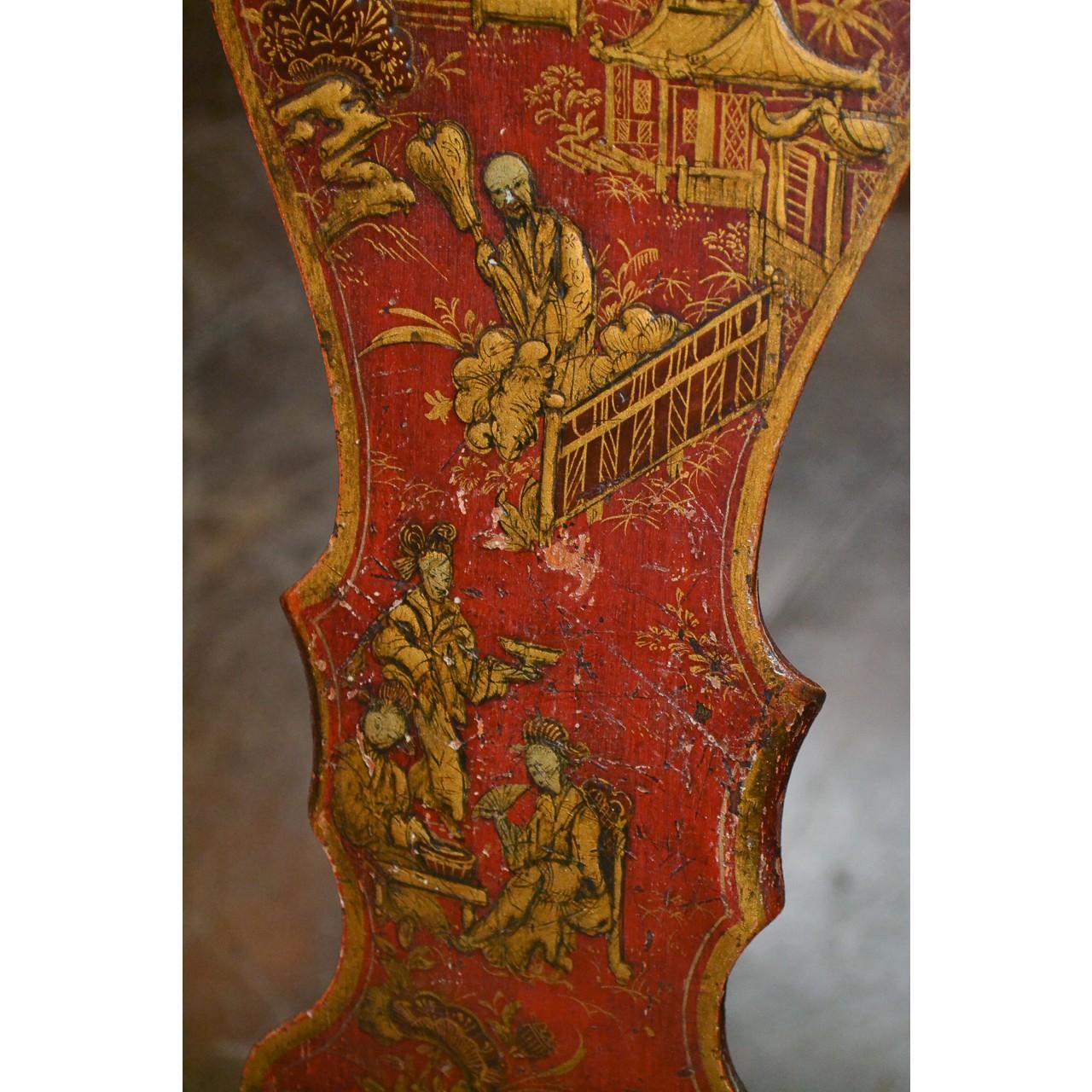 Hand-Crafted Two 19th Century English Red Chinoiserie Side Chairs