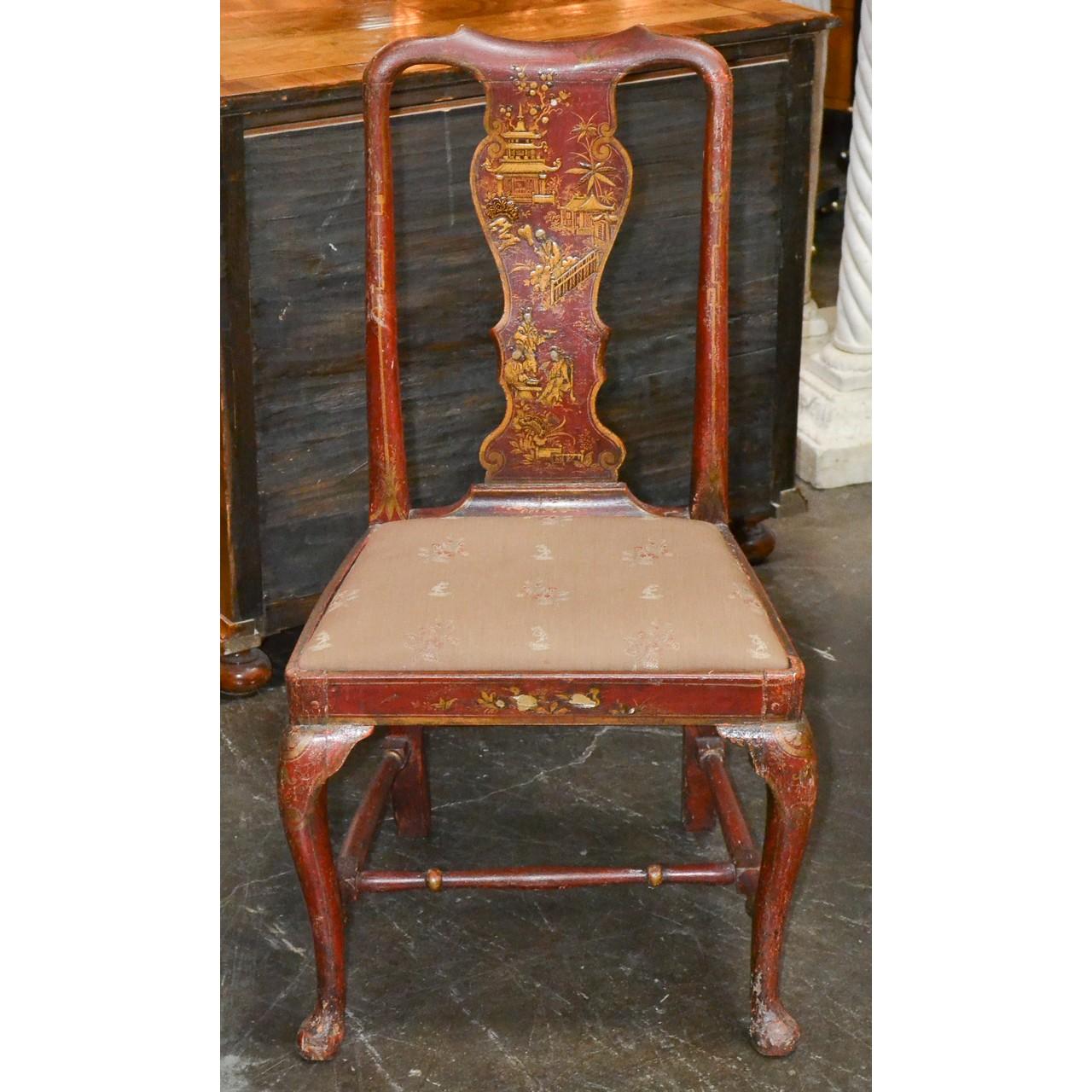 Two 19th Century English Red Chinoiserie Side Chairs In Good Condition In Dallas, TX