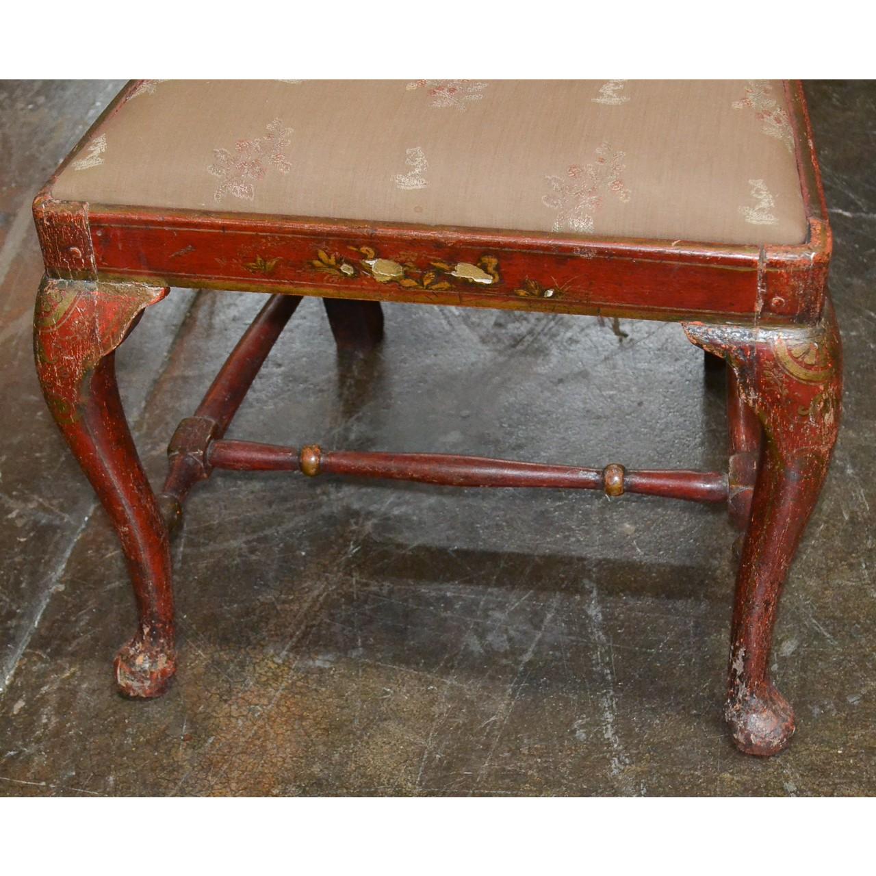 Wood Two 19th Century English Red Chinoiserie Side Chairs