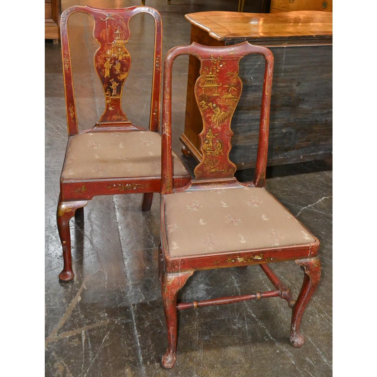 Two 19th Century English Red Chinoiserie Side Chairs 1