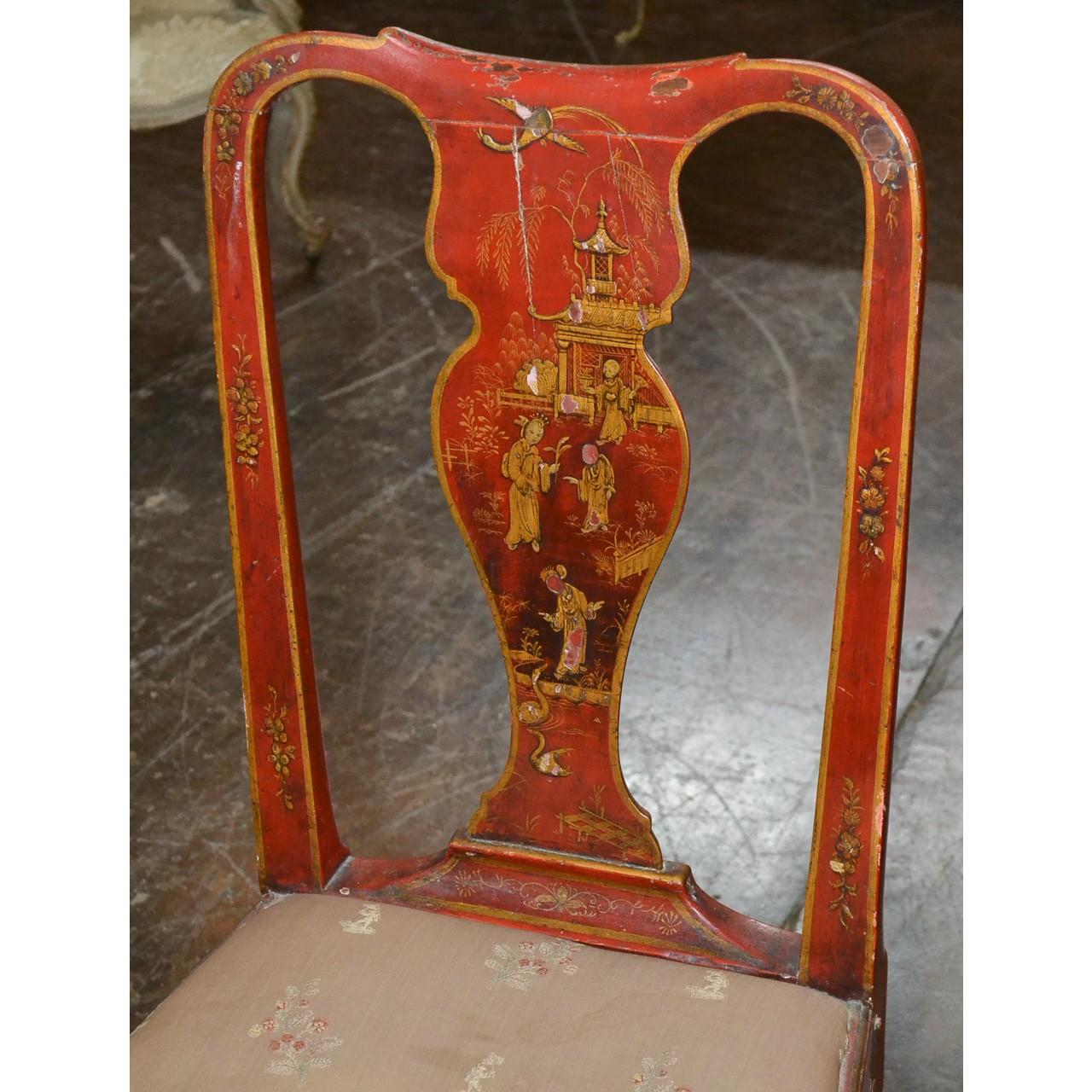 Two 19th Century English Red Chinoiserie Side Chairs 2