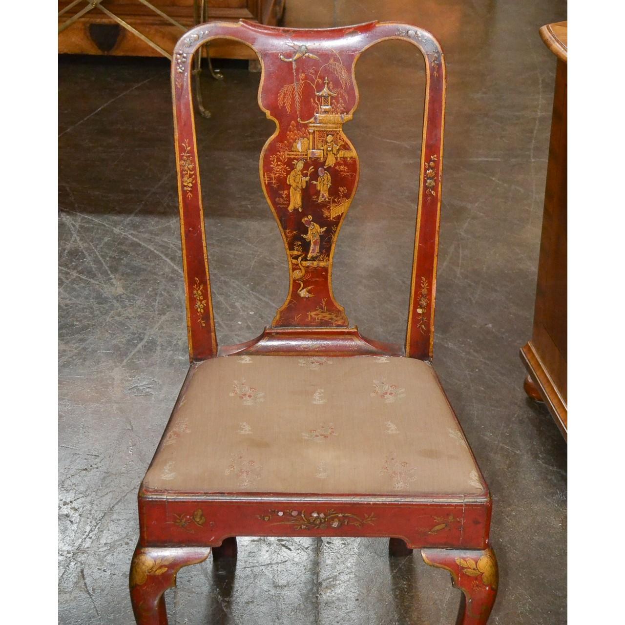 Two 19th Century English Red Chinoiserie Side Chairs 3
