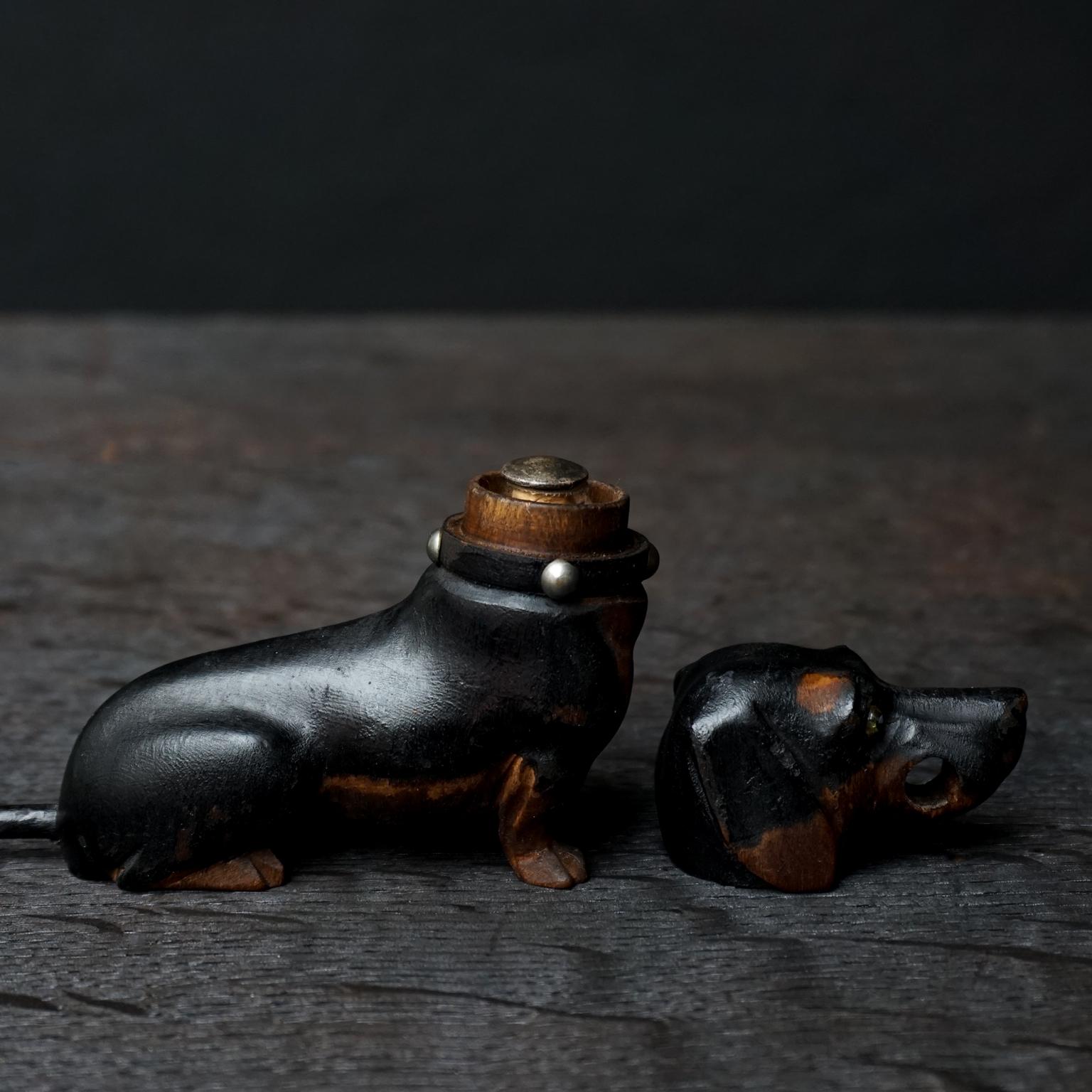Two 19th Century English Walnut Carved Victorian Dachshund Wiener Dog Inkwells For Sale 7