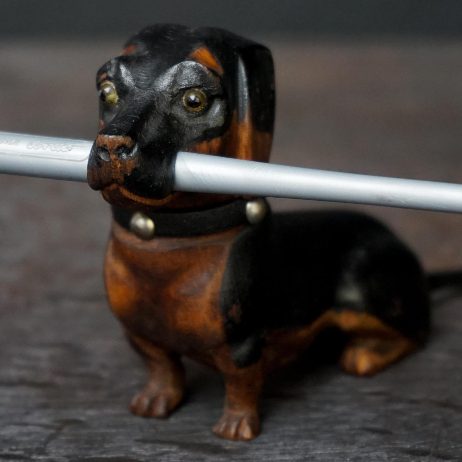 Two 19th Century English Walnut Carved Victorian Dachshund Wiener Dog Inkwells For Sale 2