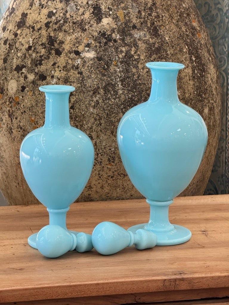 Two 19th Century French blue opaline apothecary bottles For Sale 1