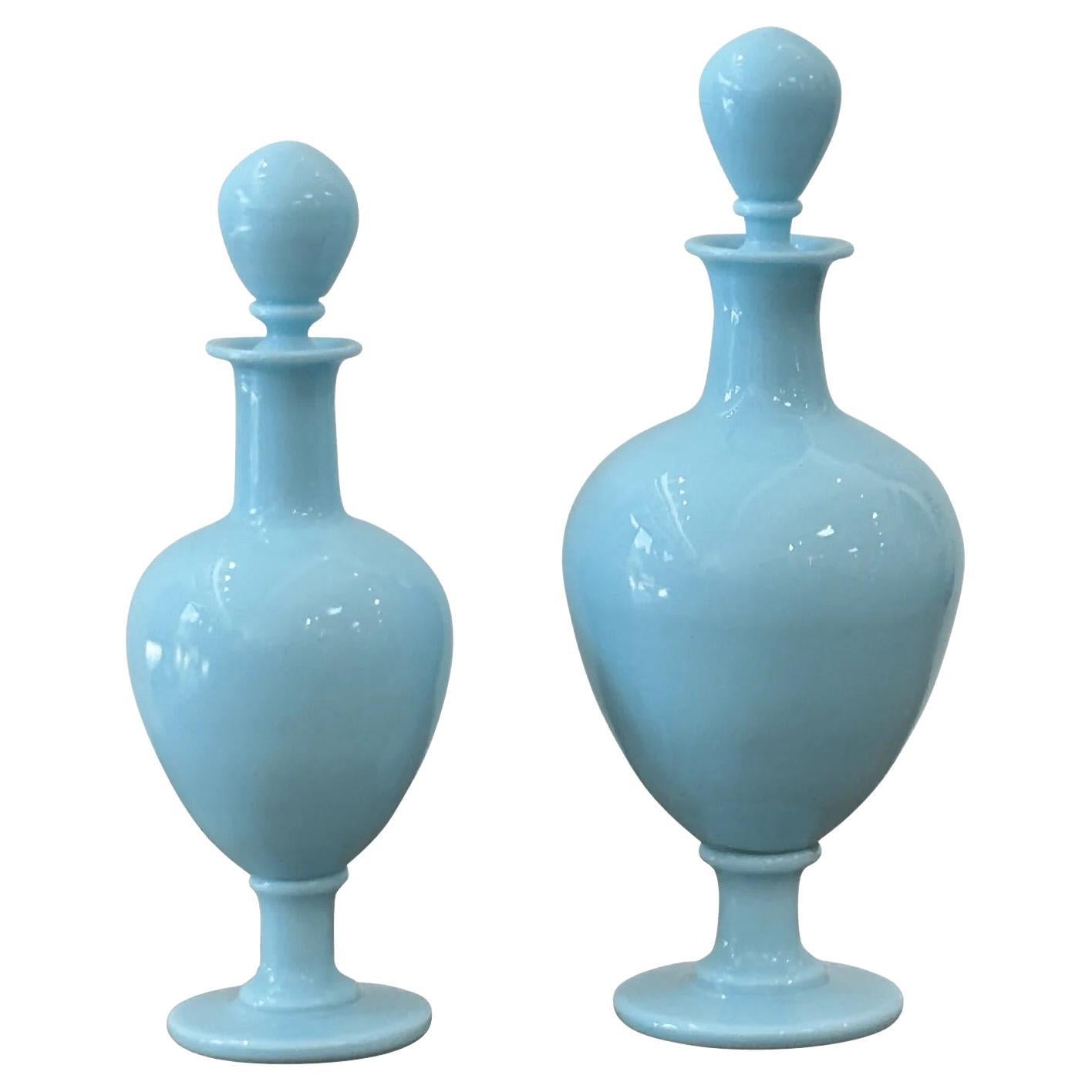 Two 19th Century French blue opaline apothecary bottles For Sale