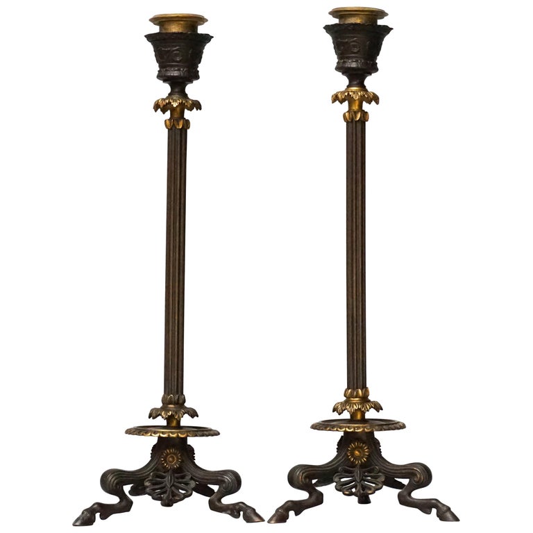 French Bronze Faun Candlesticks French Bronze Faun Candlesticks