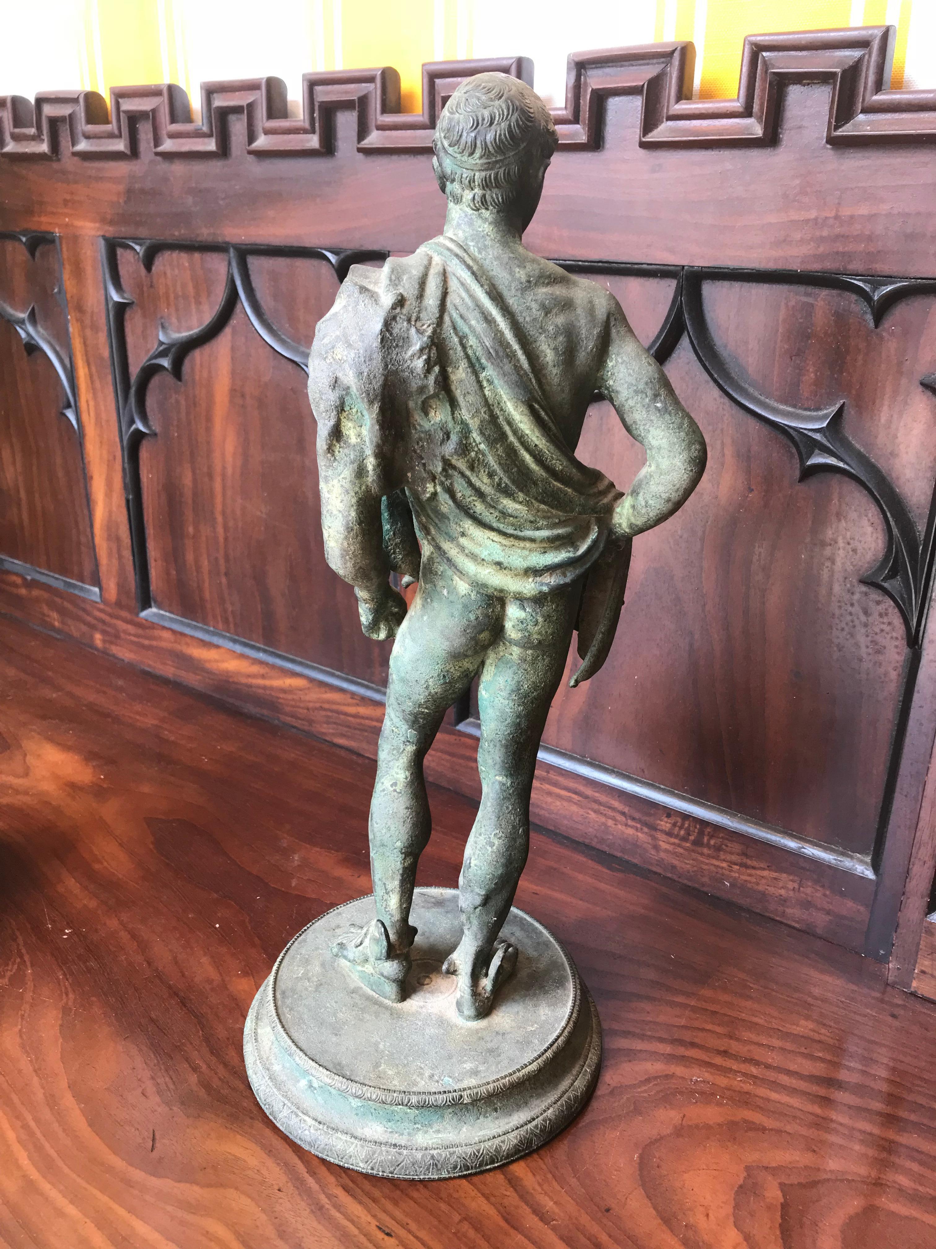 Patinated Two 19th Century Grand Tour Nude Male Statues of Roman Gods