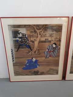 Two 19th Century Hand-Painted Japanese Kabuki Theater Signboard Posters