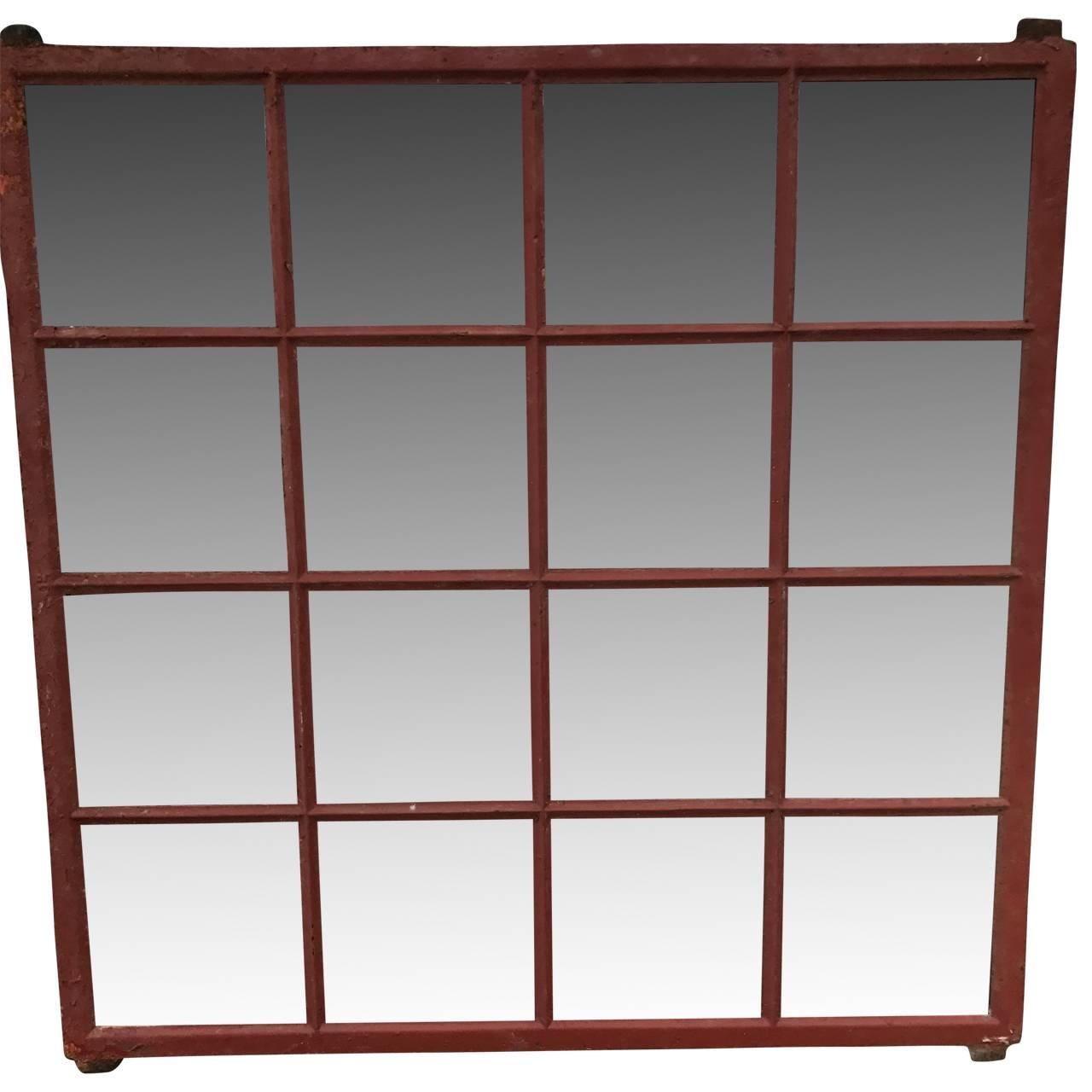 19th Century Industrial Red Cast Iron Farm Mirrors In Good Condition In Haddonfield, NJ