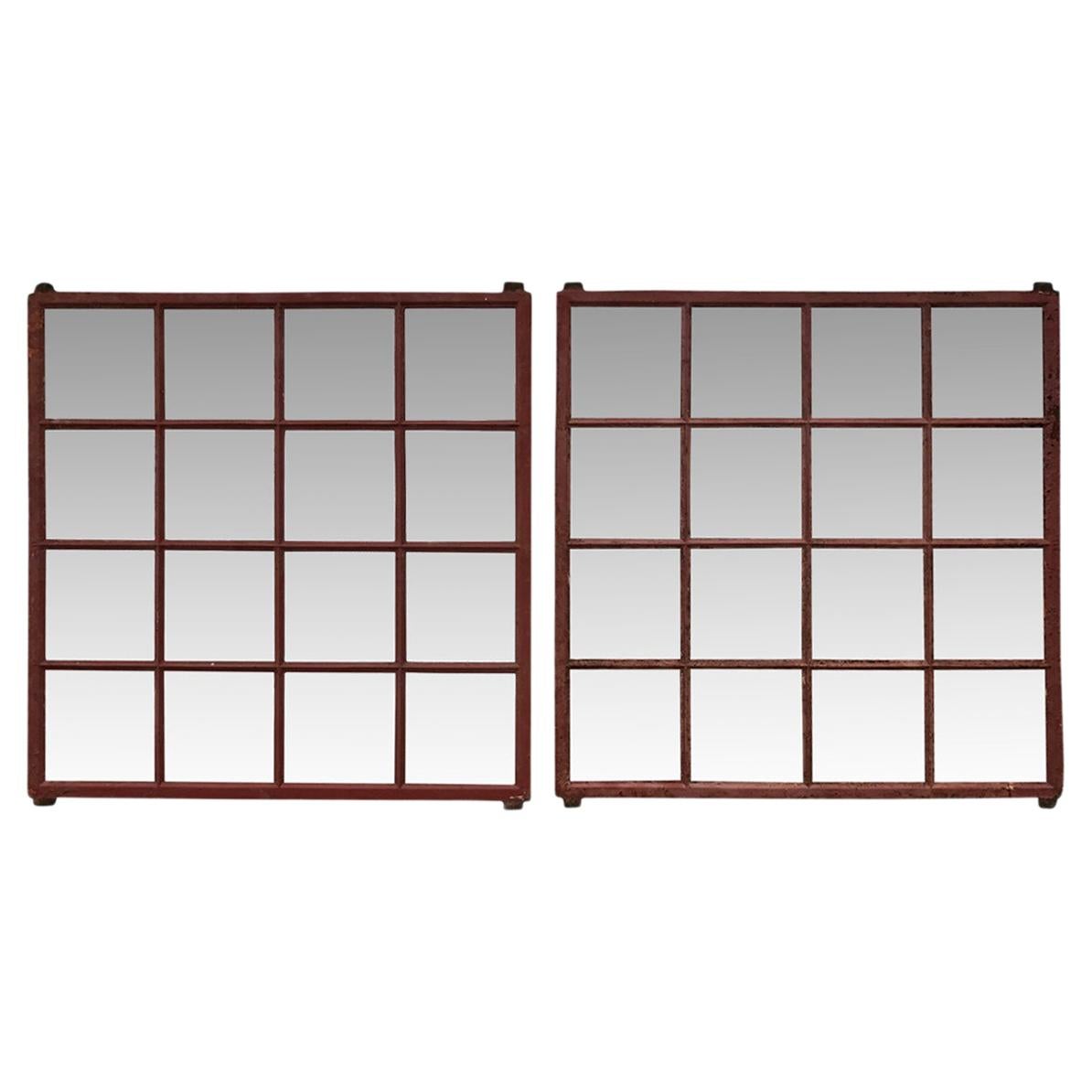 19th Century Industrial Red Cast Iron Farm Mirrors