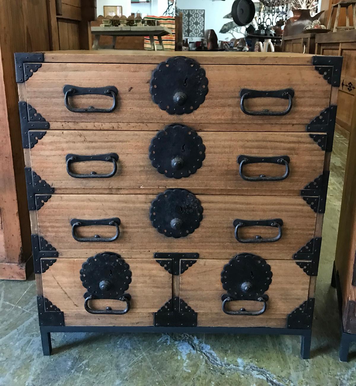 Iron Two 19th Century Japanese  Kodansu, Small Chest of Drawers on Custom Stands