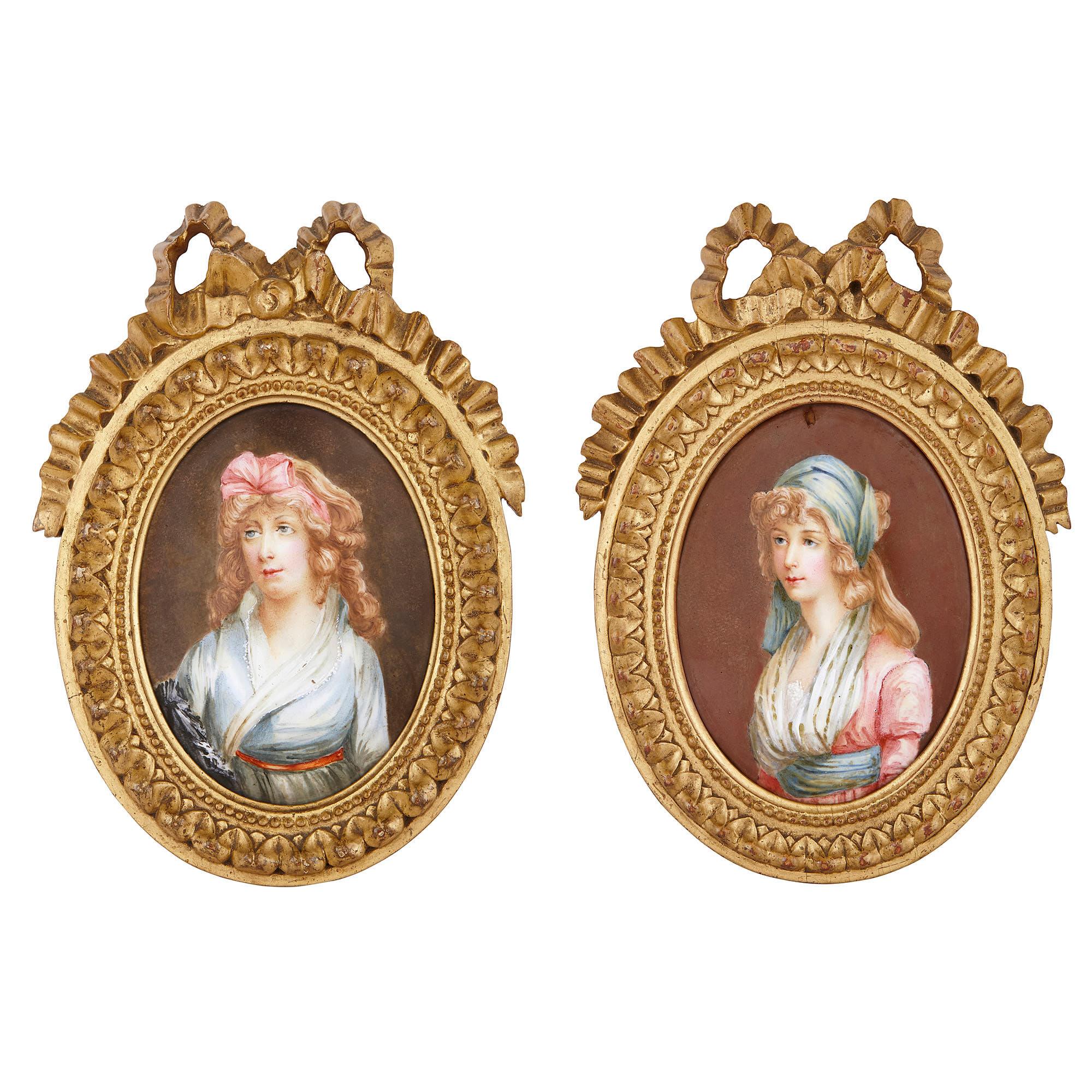 Deux plaques de portraits en émail de Limoges du 19ème siècle 