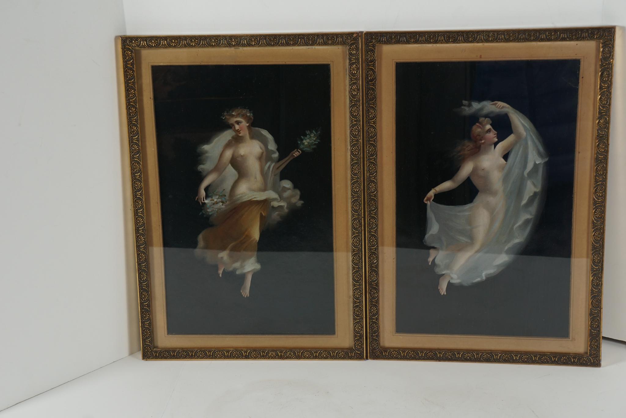 Italian Two 19th Century Oil on Board Paintings After Pompeian Fresco For Sale