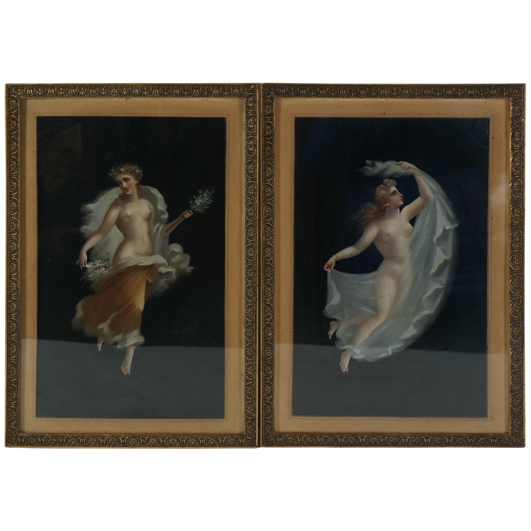 Deux peintures à l'huile sur panneau du XIXe siècle d'après Fresco de Pompéi