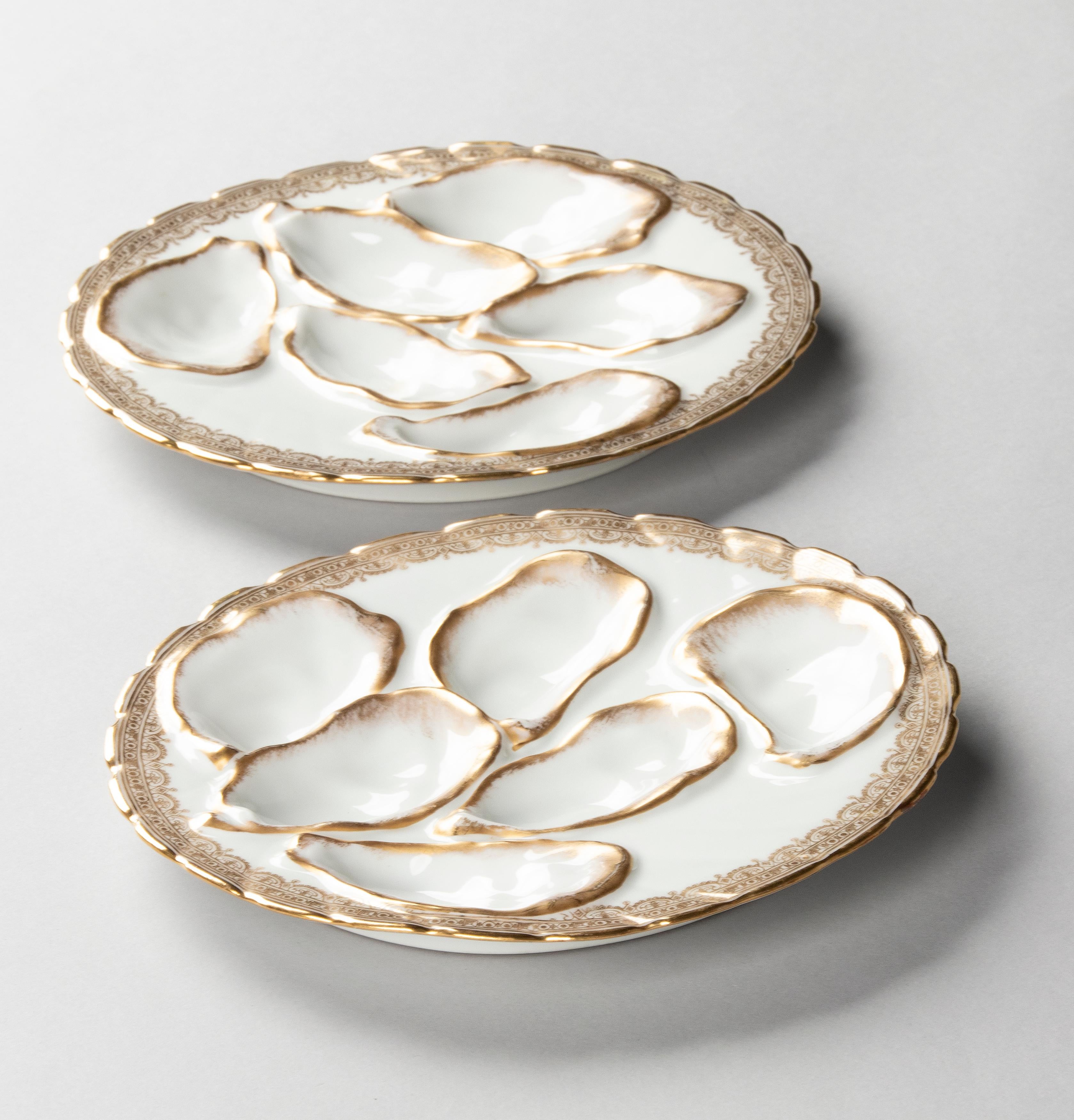 French Two 19th Century Porcelain Oyster Plates by Haviland Limoges