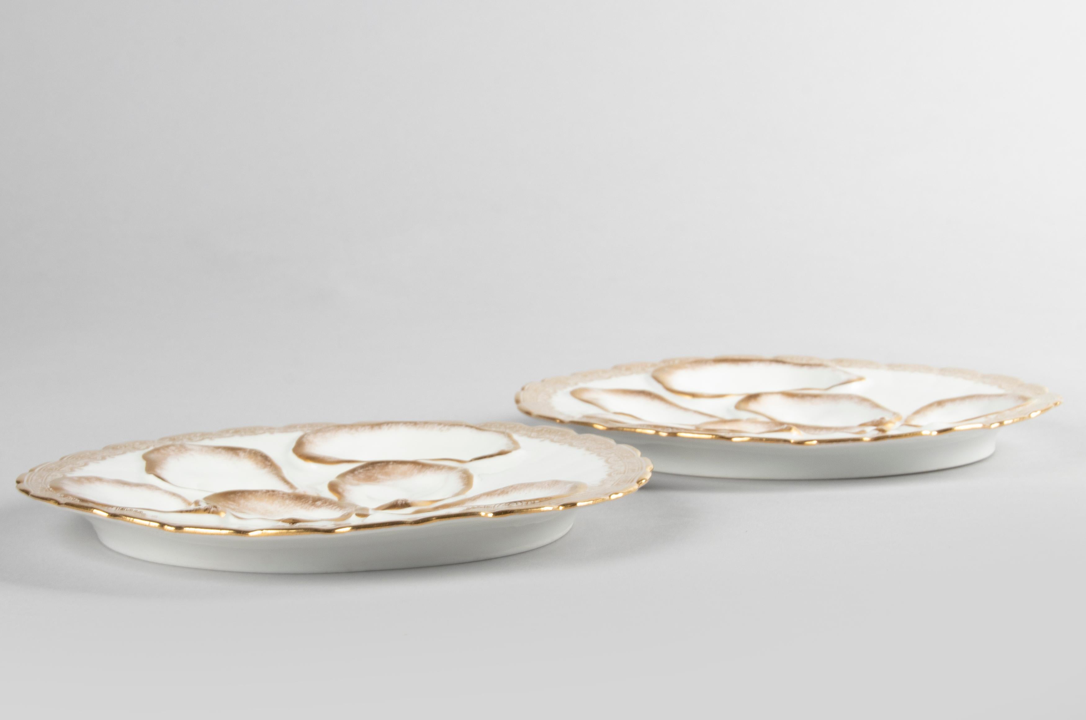 Late 19th Century Two 19th Century Porcelain Oyster Plates by Haviland Limoges