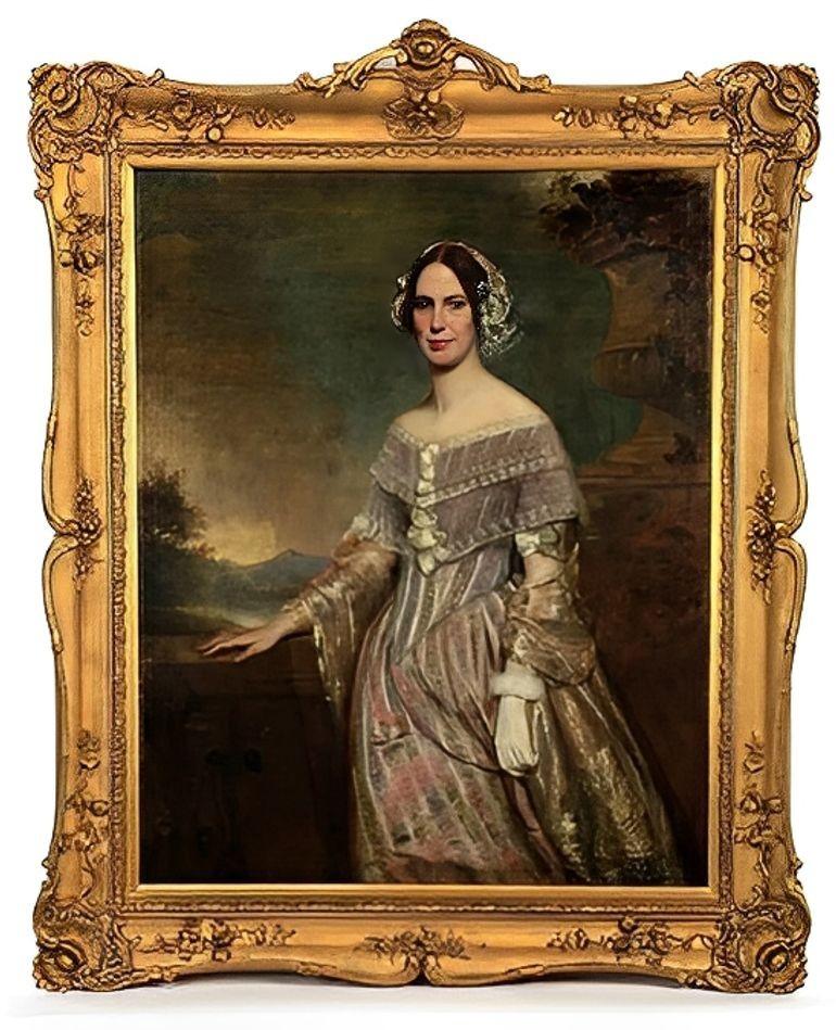 English Two 19th Century Portraits of a British Officer & Lady in Gilt Frames, England. For Sale