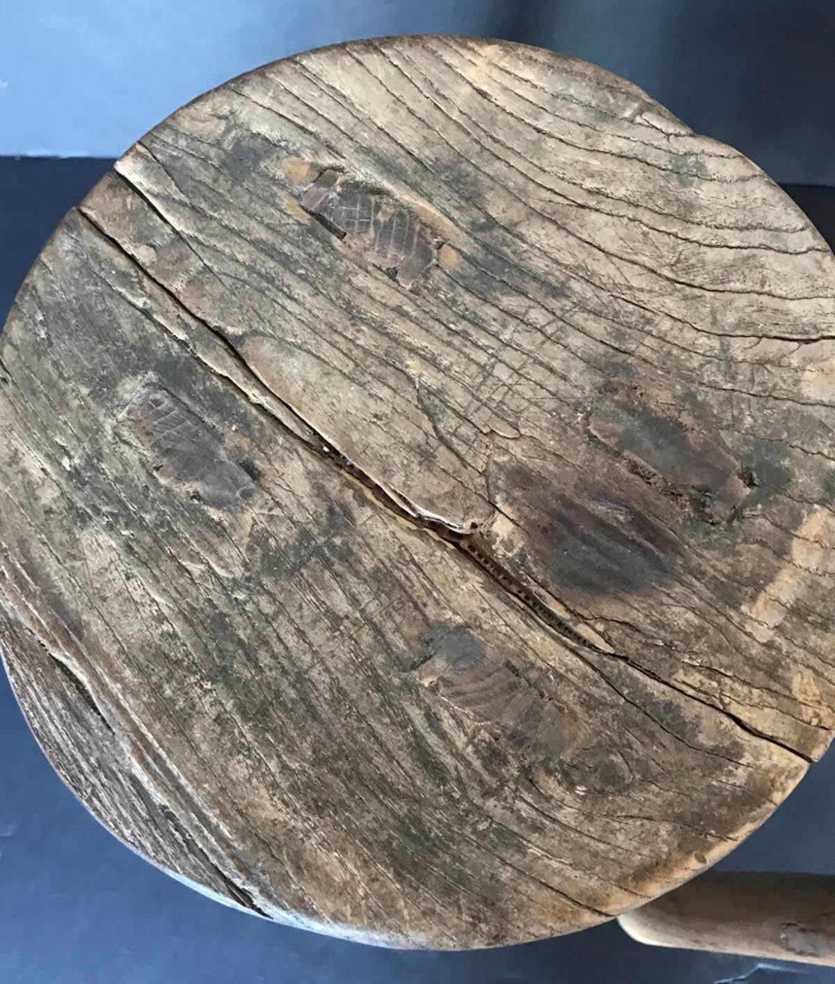 Chinese LEFT AVAILABLE - Tall 19th Century Rustic Elm Stool