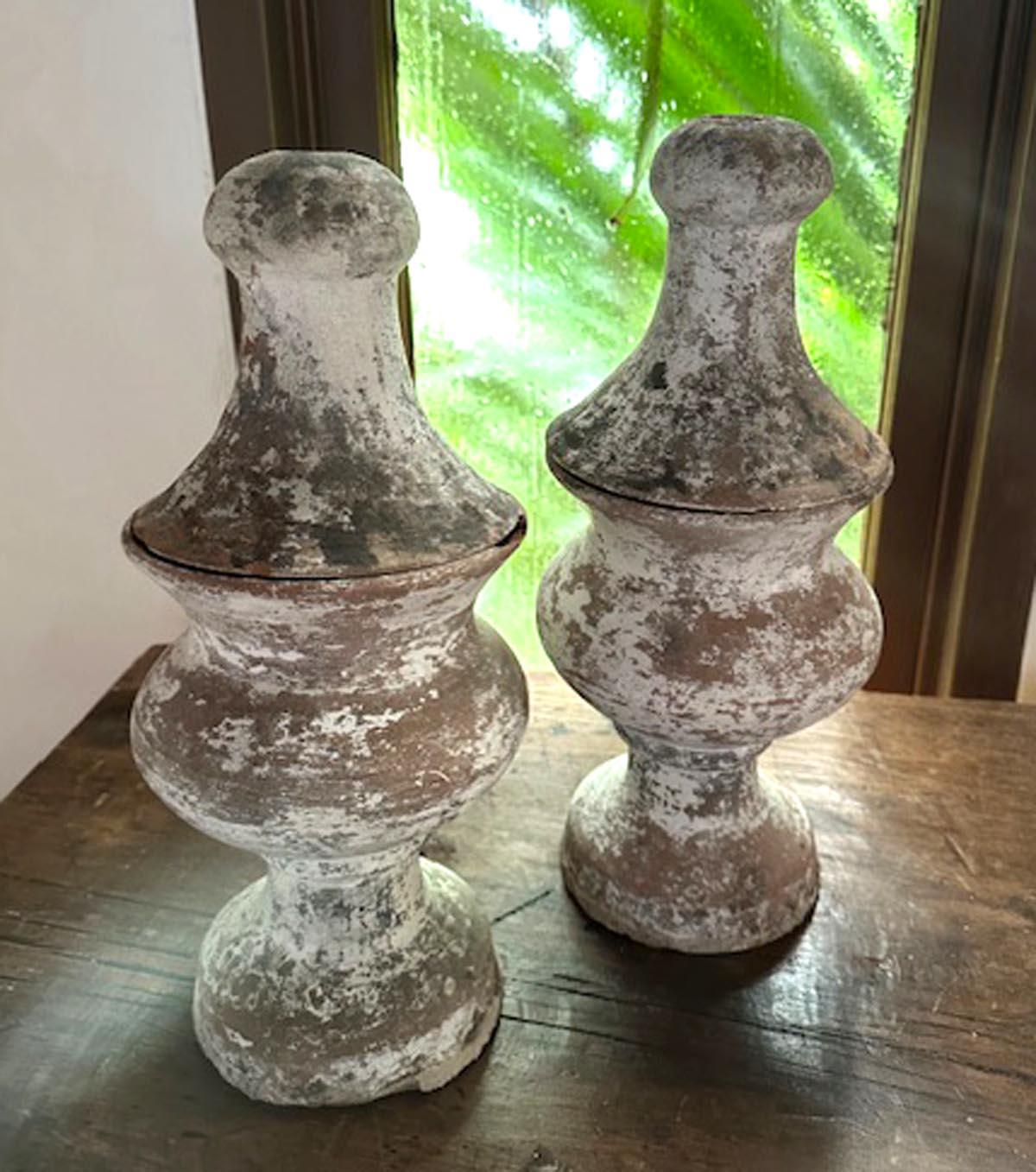 Spanish Colonial Two 19th Century Terracotta and Gesso Finials For Sale
