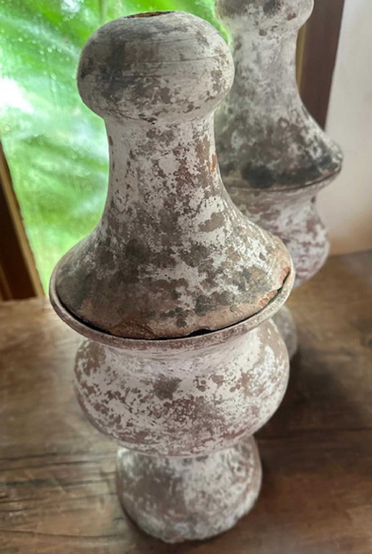 Guatemalan Two 19th Century Terracotta and Gesso Finials For Sale