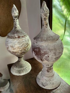 Two 19th Century Terracotta and Gesso Finials With Flames