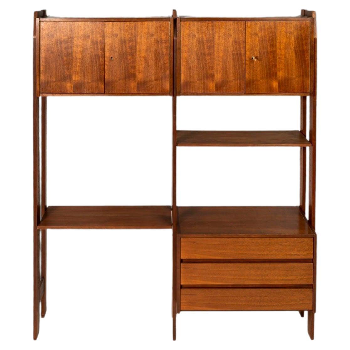 Two (2) Bay Freestanding Wall Unit / Room Divider in Teak, Yugoslavia, c. 1960's