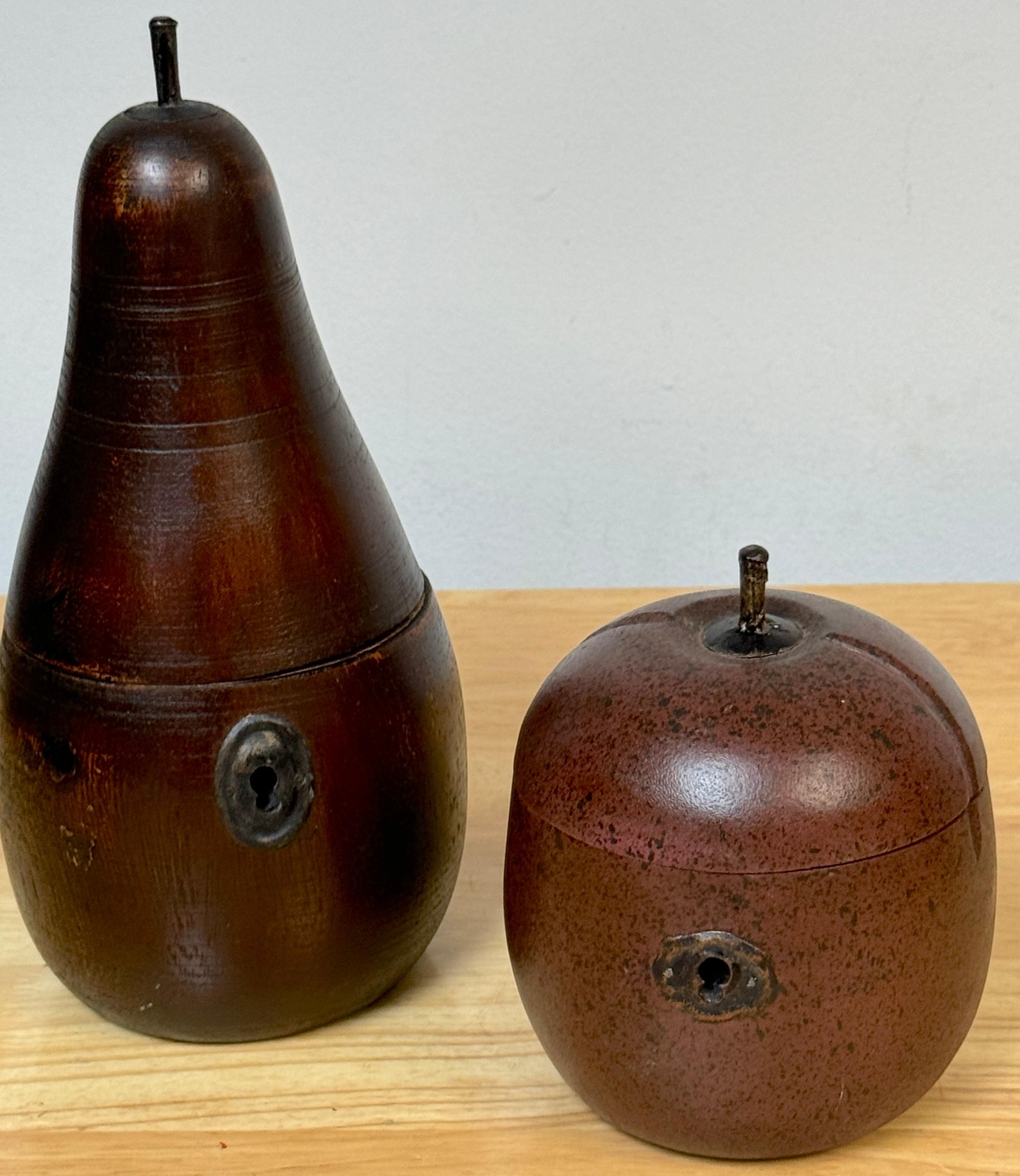Georgian Two 20th C English Style Polychromed Carved Wood Apple & Pear Boxes/Tea Caddies For Sale