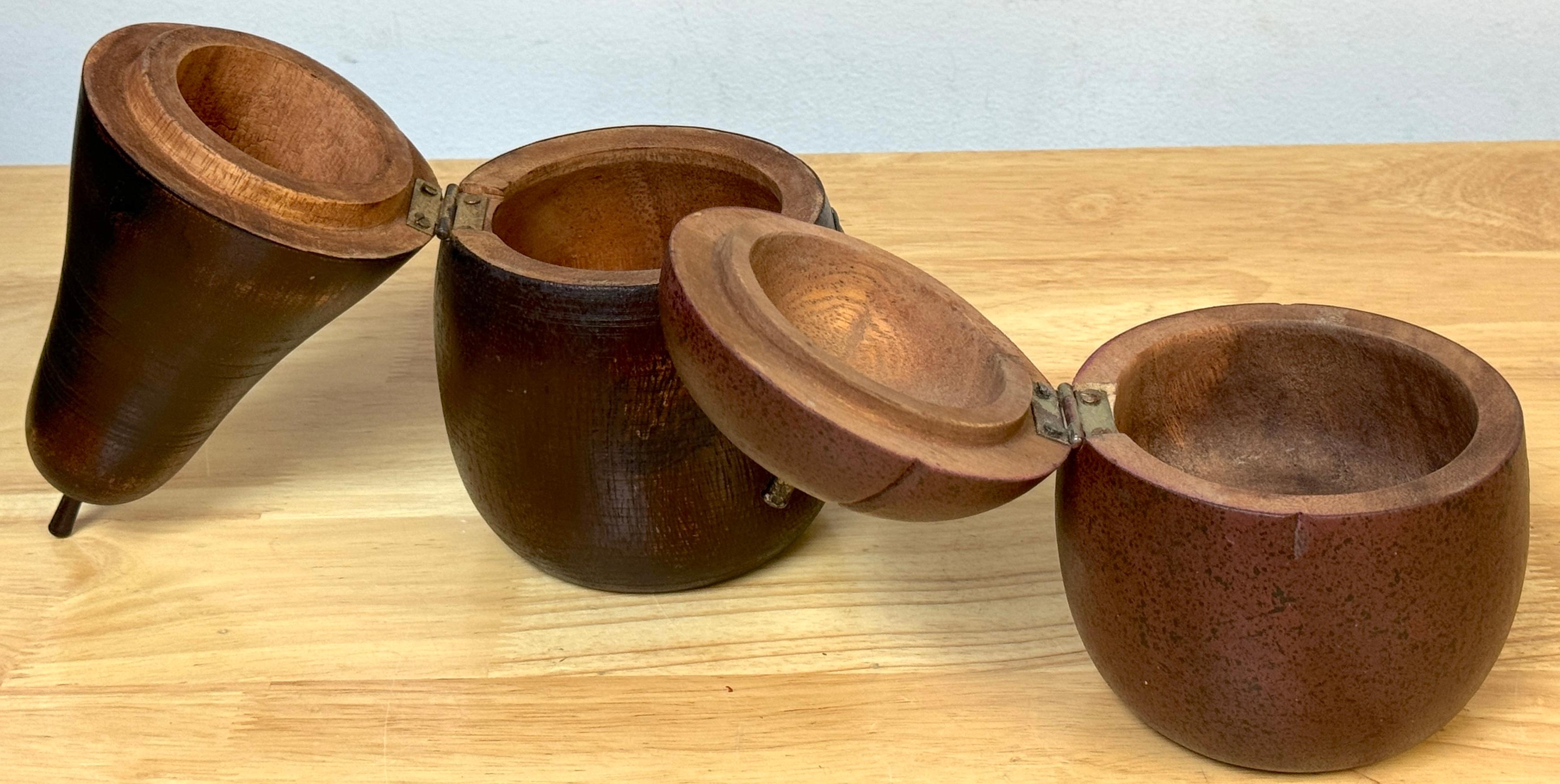 Two 20th C English Style Polychromed Carved Wood Apple & Pear Boxes/Tea Caddies In Good Condition For Sale In West Palm Beach, FL