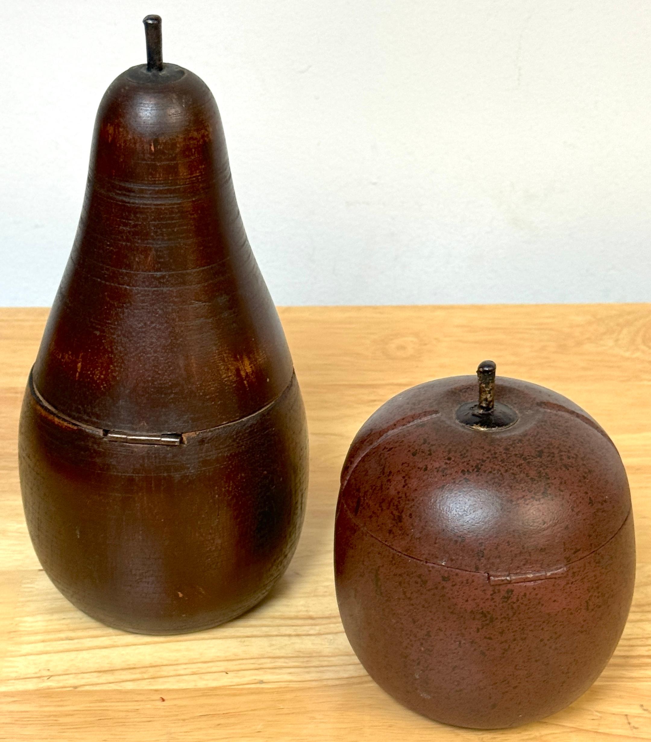 20th Century Two 20th C English Style Polychromed Carved Wood Apple & Pear Boxes/Tea Caddies For Sale