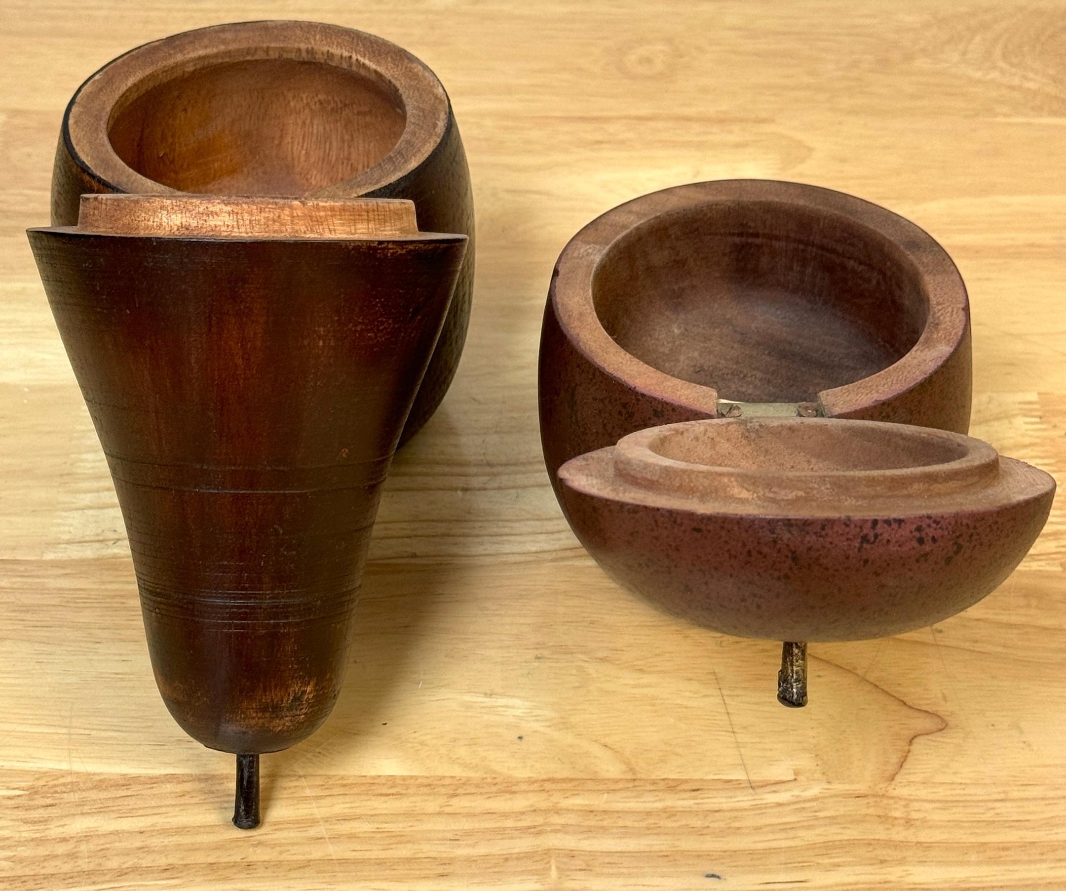 Metal Two 20th C English Style Polychromed Carved Wood Apple & Pear Boxes/Tea Caddies For Sale