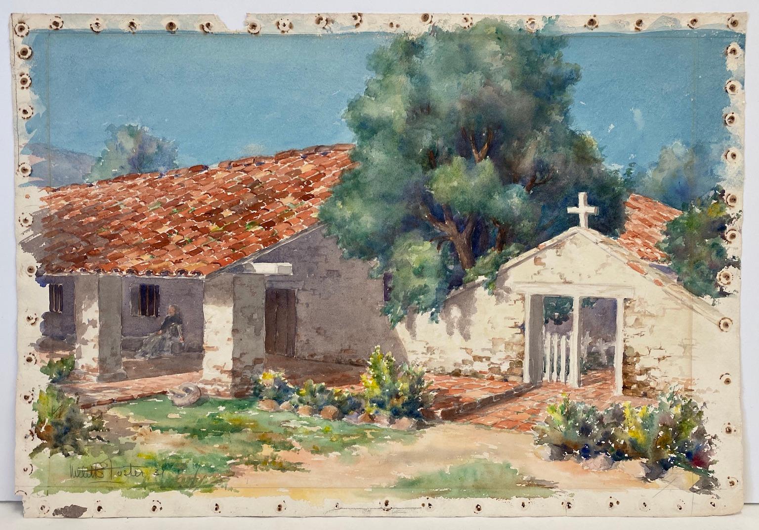 Two separate watercolor views of the California Rancho structure 