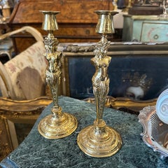 Two 20th Century Art Nouveau Gilded Metal Italian Candlesticks