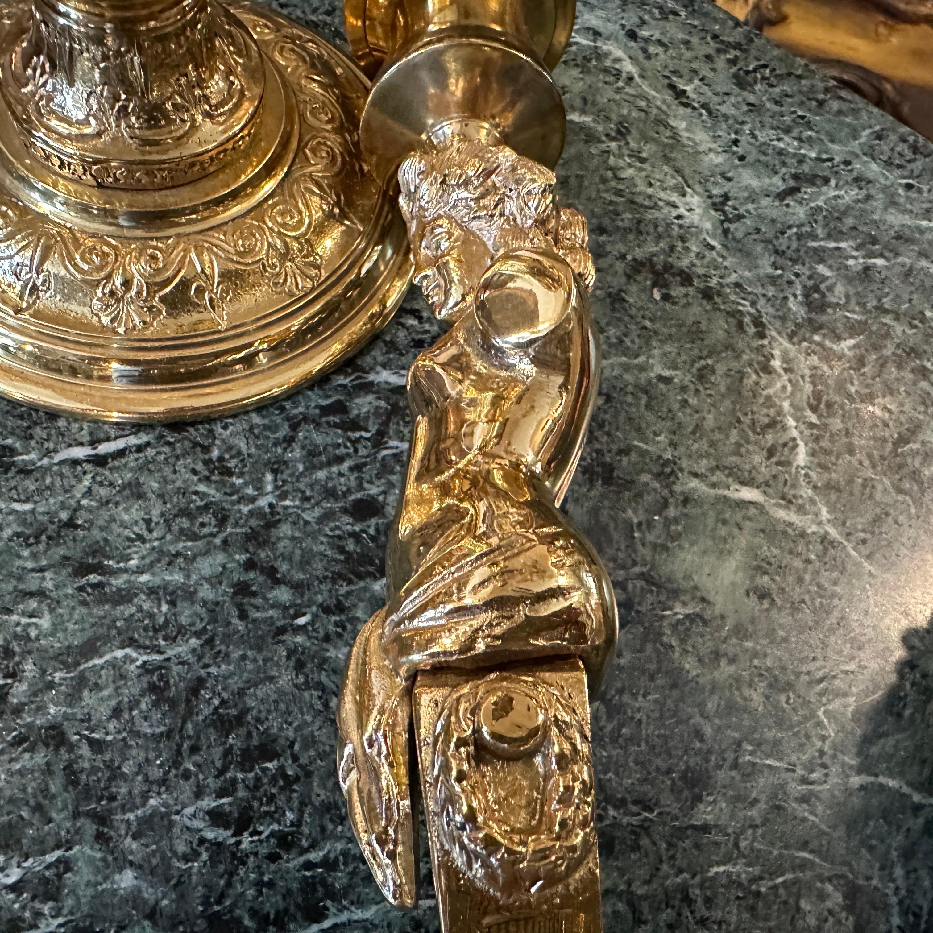 Two 20th Century Art Nouveau Gilded Metal Italian Candlesticks For Sale 4