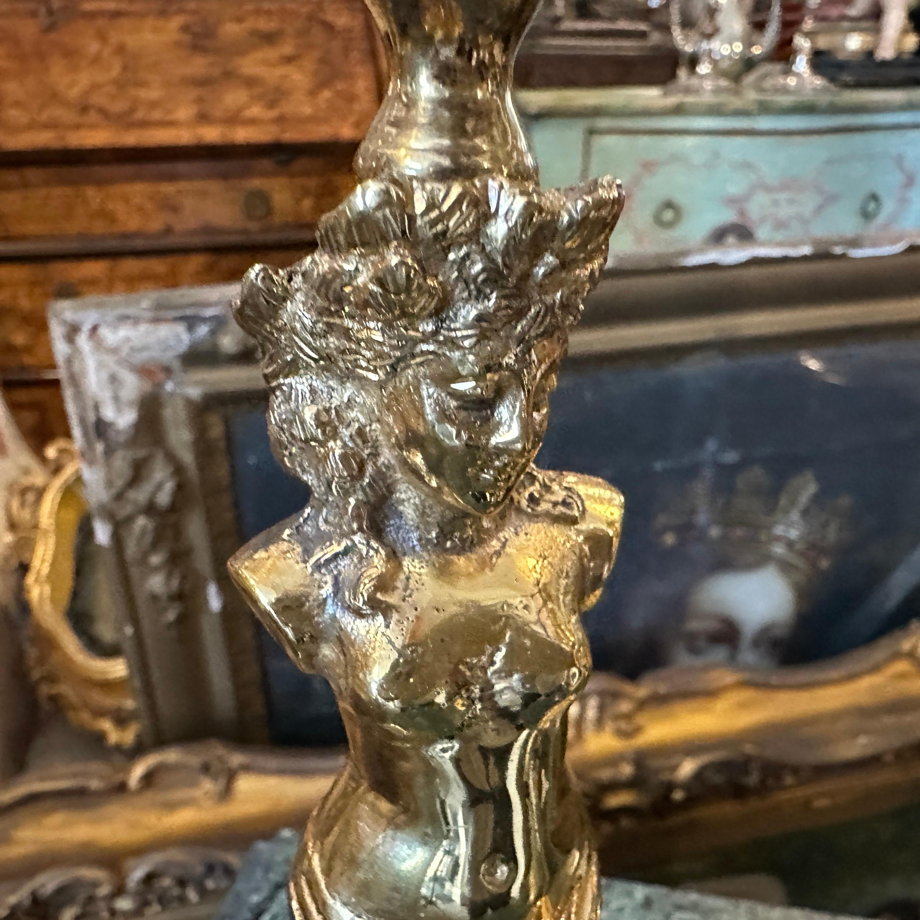 Two 20th Century Art Nouveau Gilded Metal Italian Candlesticks For Sale 5