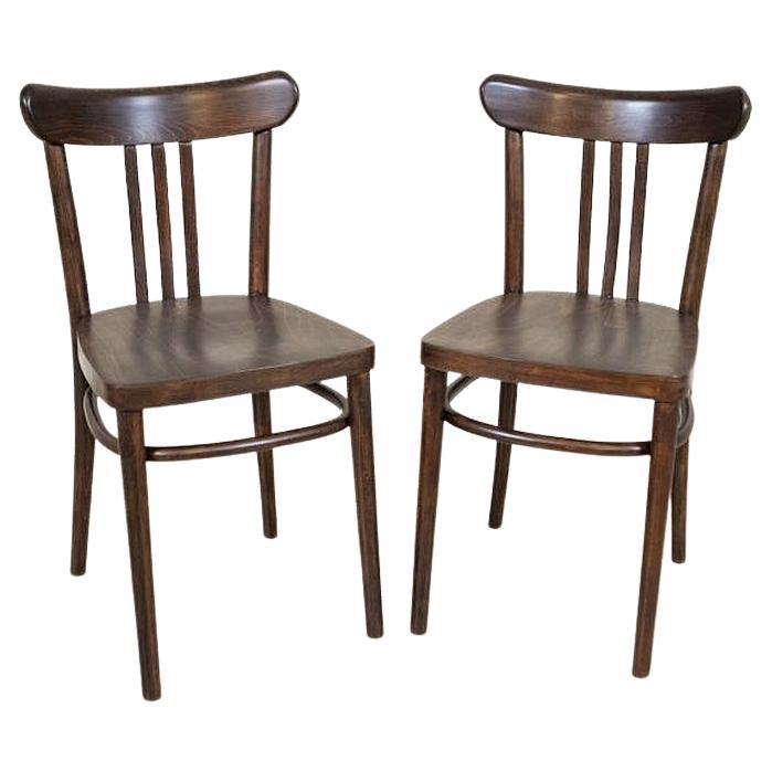 Two 20th-Century Brown Beech Chairs in the Thonet Style